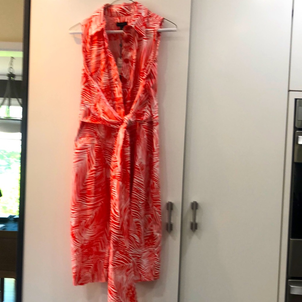 NWT TALBOTS TIE-FRONT ORANGE/WHITE RESORT-WEAR DRESS with POCKETS! Size 4.